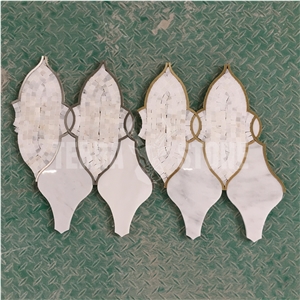 Waterjet Marble Mosaic Lantern Design Brass Inlay Wall Tile