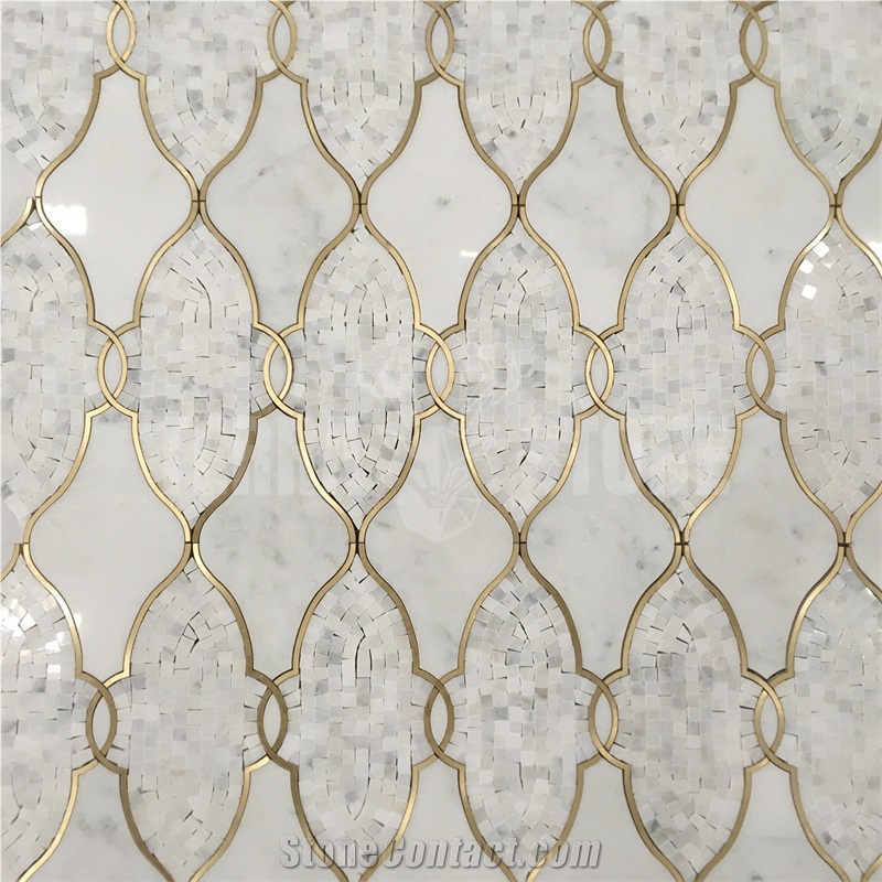 Waterjet Marble Mosaic Tiles Lantern Design Handcut Mosaics
