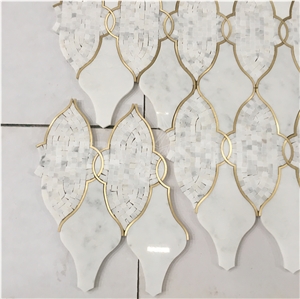 Waterjet Marble Mosaic Tiles Lantern Design Handcut Mosaics