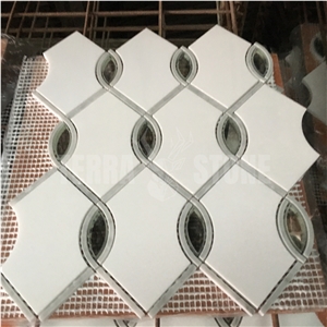 Waterjet Marble Mosaic With Mirror Glass Lantern Tile