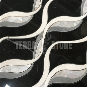 Waterjet Mosaic Black White Marble Pearl Shell Mosaics Tile