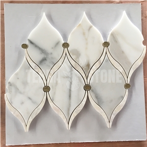 Waterjet Mosaic Calacatta Gold Marble With Pearl Shell