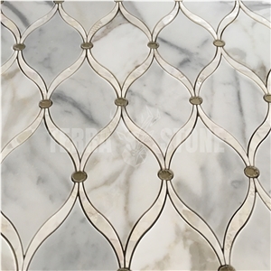 Waterjet Mosaic Calacatta Gold Marble With Pearl Shell