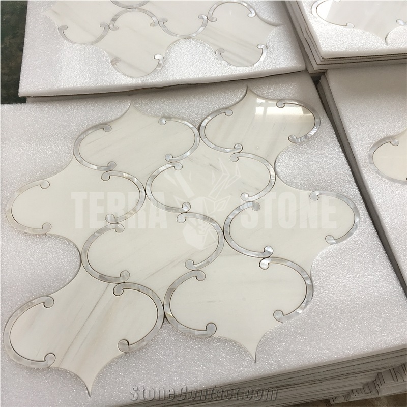 Waterjet Mosaic Dolomite White Marble Pearl Shell Tile