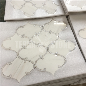 Waterjet Mosaic Dolomite White Marble Pearl Shell Tile
