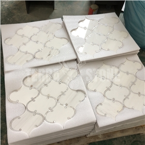 Waterjet Mosaic Dolomite White Marble Pearl Shell Tile