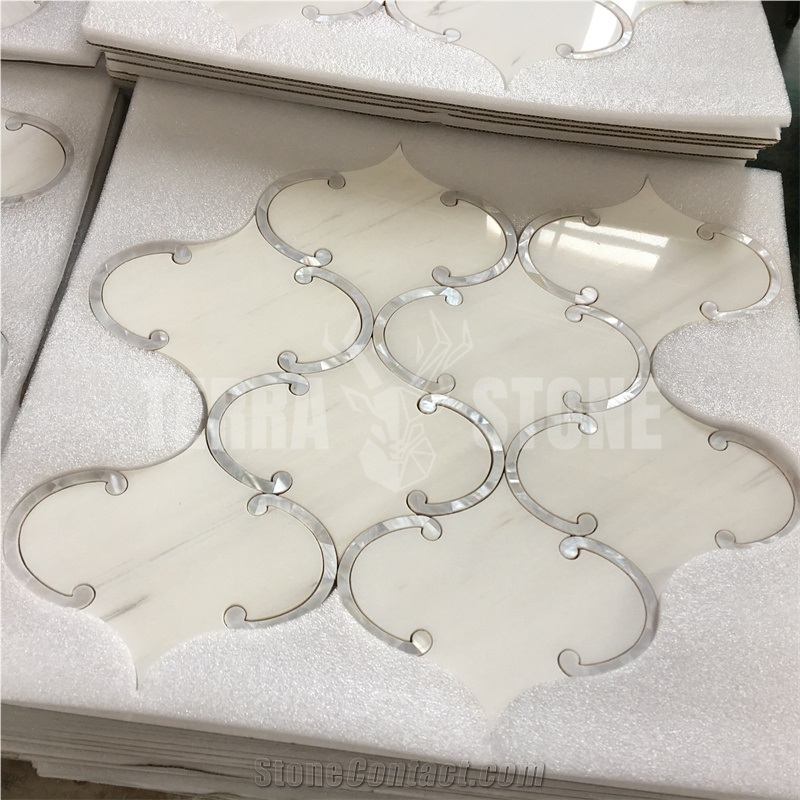 Waterjet Mosaic Dolomite White Marble Pearl Shell Tile