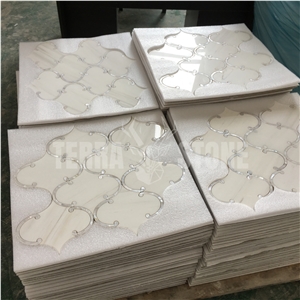 Waterjet Mosaic Dolomite White Marble Pearl Shell Tile