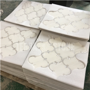 Waterjet Mosaic Dolomite White Marble Pearl Shell Tile
