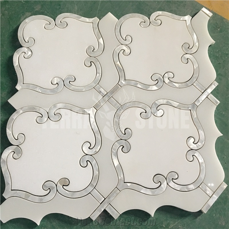 Waterjet Mosaic Lantern Design Bathroom Marble Shell Tile
