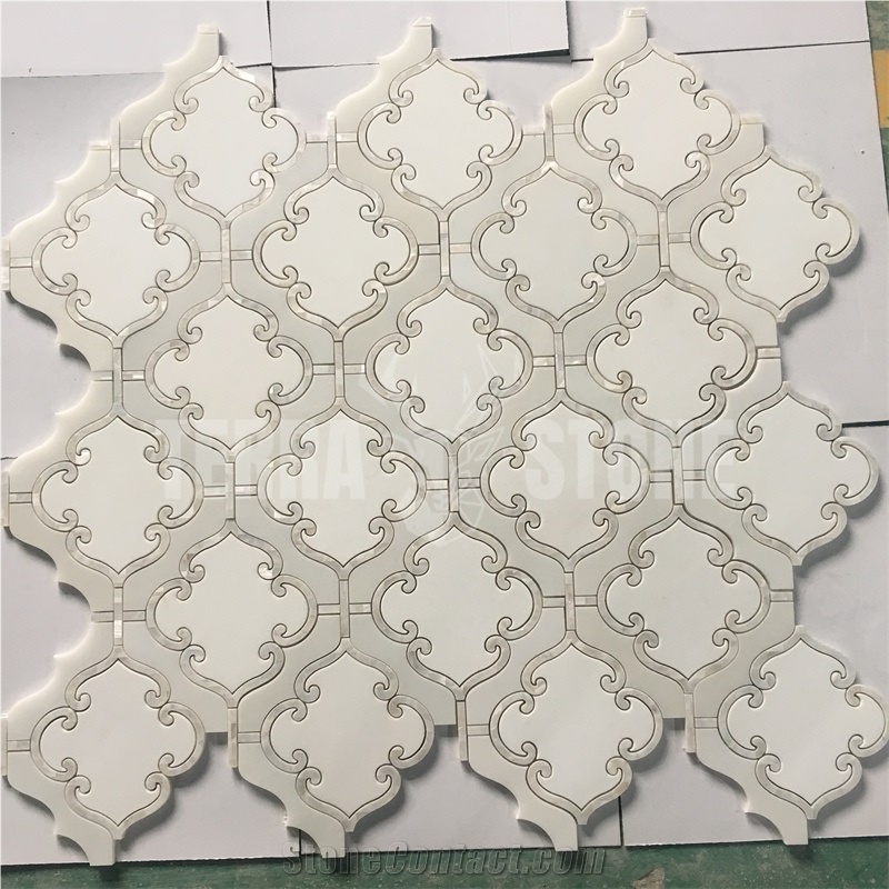 Waterjet Mosaic Lantern Design Bathroom Marble Shell Tile