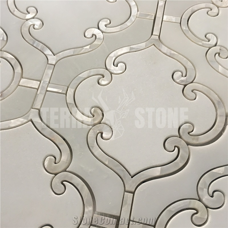 Waterjet Mosaic Lantern Design Bathroom Marble Shell Tile