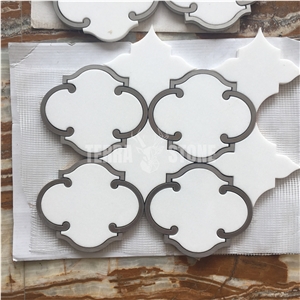 Waterjet Mosaic Lantern Design Marble Stainless Steel Tile