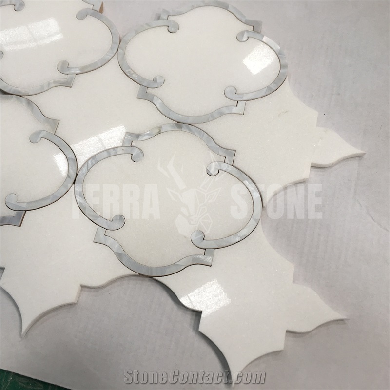 Waterjet Mosaic Lantern Marble Shell Backsplash Wall Tile