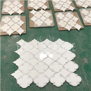 Waterjet Mosaic Lantern Marble Shell Backsplash Wall Tile
