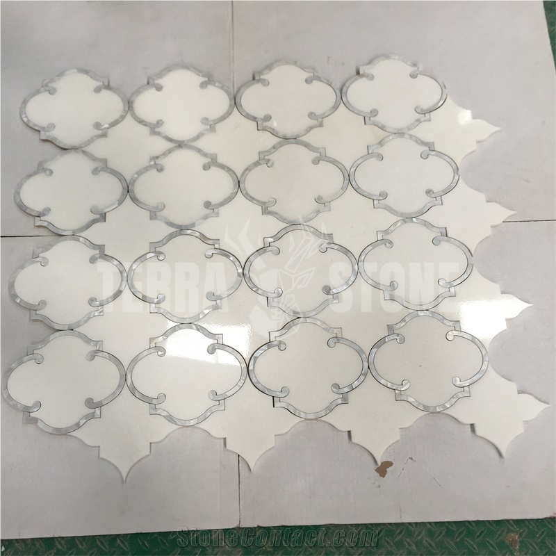Waterjet Mosaic Lantern Marble Shell Backsplash Wall Tile
