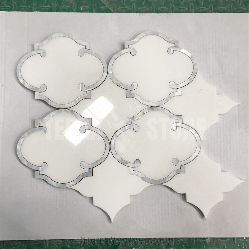 Waterjet Mosaic Lantern Marble Shell Backsplash Wall Tile