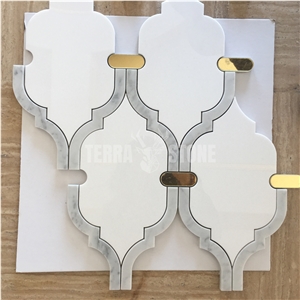 Waterjet Mosaic Lantern White Marble Glass Mosaics Tile