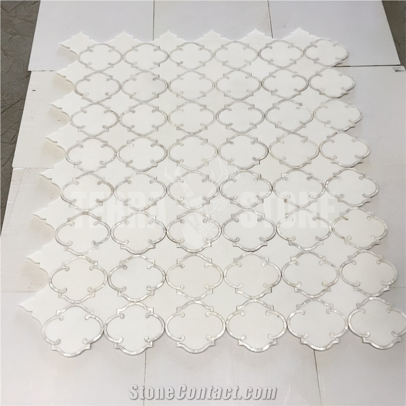 Waterjet Mosaic Lantern White Marble Mother Pearl Shell Tile