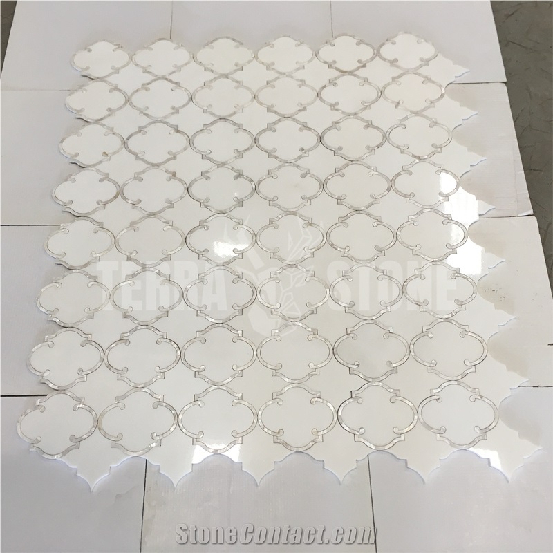 Waterjet Mosaic Lantern White Marble Mother Pearl Shell Tile