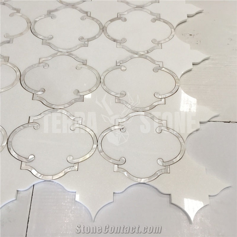 Waterjet Mosaic Lantern White Marble Mother Pearl Shell Tile