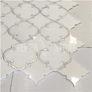 Waterjet Mosaic Lantern White Marble Mother Pearl Shell Tile