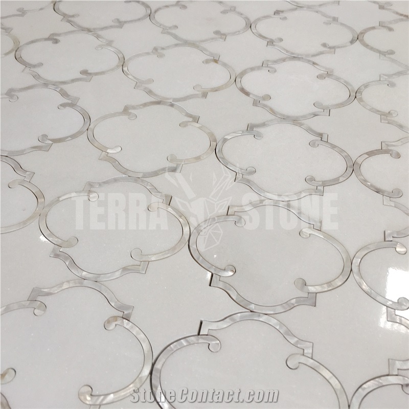 Waterjet Mosaic Lantern White Marble Mother Pearl Shell Tile