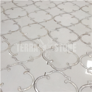 Waterjet Mosaic Lantern White Marble Mother Pearl Shell Tile