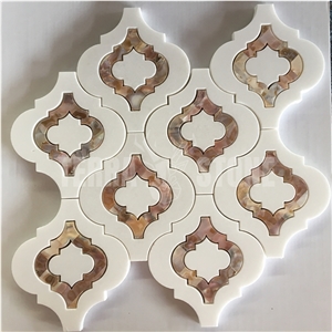 Waterjet Mosaic Lantern White Thassos Pearl Shell Tile