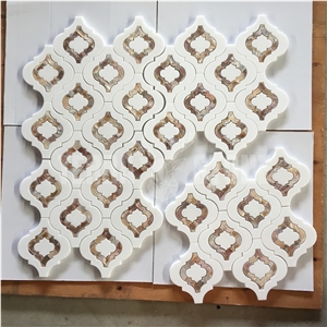 Waterjet Mosaic Lantern White Thassos Pearl Shell Tile