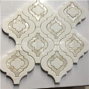 Waterjet Mosaic Lantern White Thassos Pearl Shell Tile