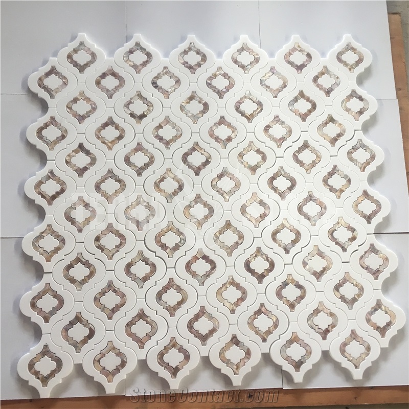 Waterjet Mosaic Lantern White Thassos Pearl Shell Tile