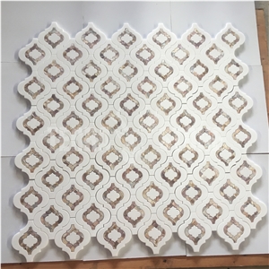 Waterjet Mosaic Lantern White Thassos Pearl Shell Tile