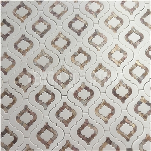 Waterjet Mosaic Lantern White Thassos Pearl Shell Tile