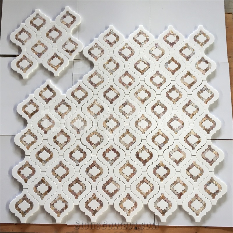Waterjet Mosaic Lantern White Thassos Pearl Shell Tile