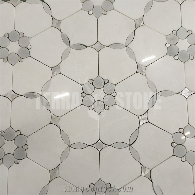 Waterjet Mosaic Marble With Mother Pearl Of Shell Wall Tile