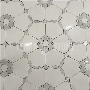 Waterjet Mosaic Marble With Mother Pearl Of Shell Wall Tile