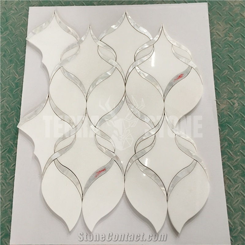 Waterjet Mosaic Ribbon Pattern Marble Pearl Shell Mosaic