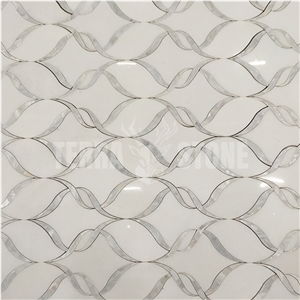 Waterjet Mosaic Ribbon Pattern Marble Pearl Shell Mosaic