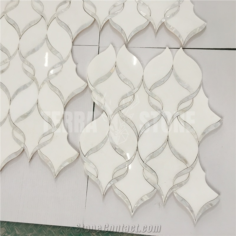 Waterjet Mosaic Ribbon Pattern Marble Pearl Shell Mosaic