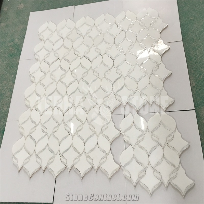 Waterjet Mosaic Ribbon Pattern Marble Pearl Shell Mosaic