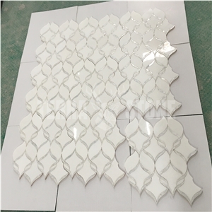 Waterjet Mosaic Ribbon Pattern Marble Pearl Shell Mosaic