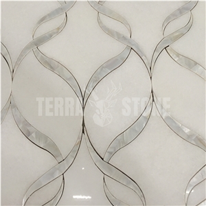Waterjet Mosaic Ribbon Pattern Marble Pearl Shell Mosaic