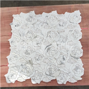 Waterjet Mosaic Rose Patern White Marble Bathroom Mosaic
