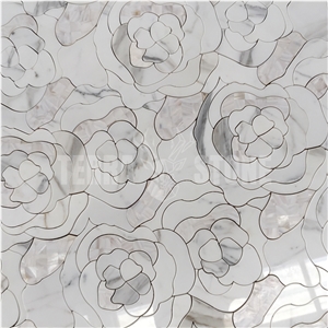 Waterjet Mosaic Rose Patern White Marble Bathroom Mosaic