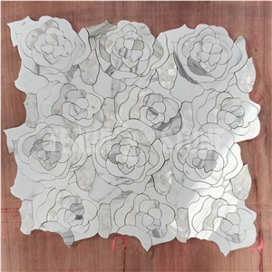 Waterjet Mosaic Rose Patern White Marble Bathroom Mosaic