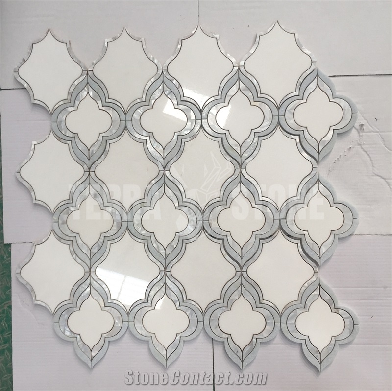 Waterjet Mosaic Thassos Marble Mother Pearl Of Shell Tile