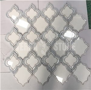 Waterjet Mosaic Thassos Marble Mother Pearl Of Shell Tile