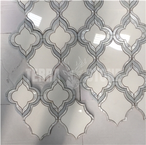 Waterjet Mosaic Thassos Marble Mother Pearl Of Shell Tile