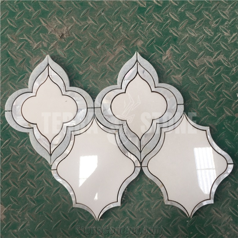 Waterjet Mosaic Thassos Marble Mother Pearl Of Shell Tile